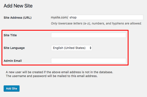 new site info highlighted