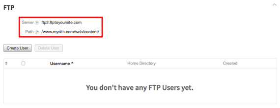 ftp section open showing server and path