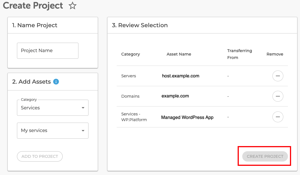 create projects link highlighted