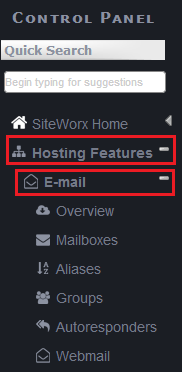 siteworx email menu