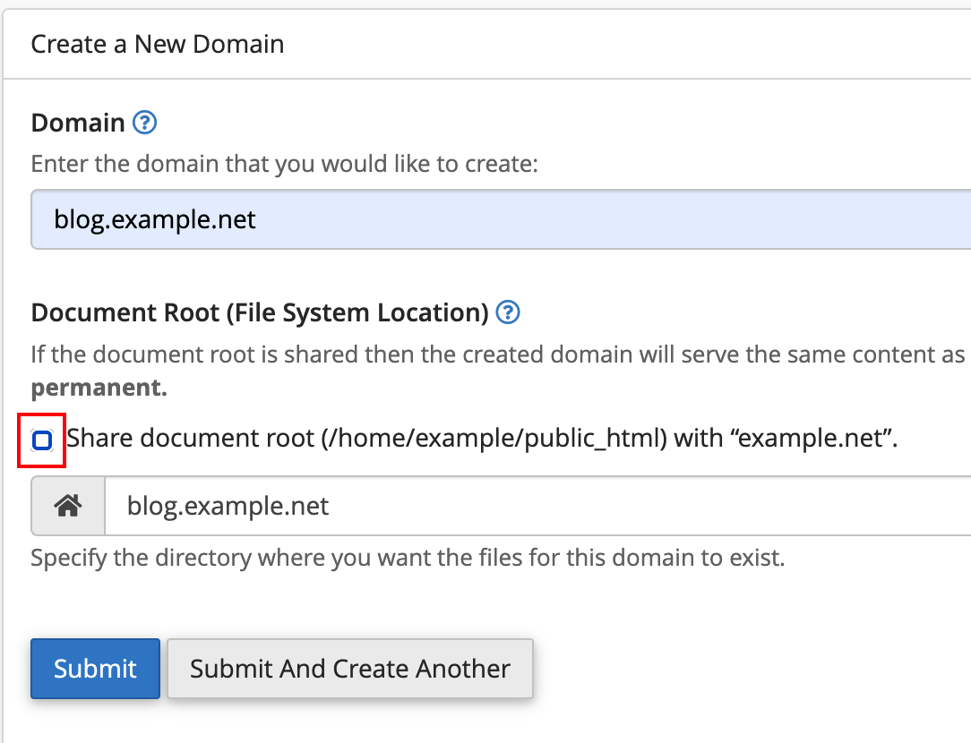 check box for shared document root highlighted