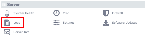 server logs link highlighted