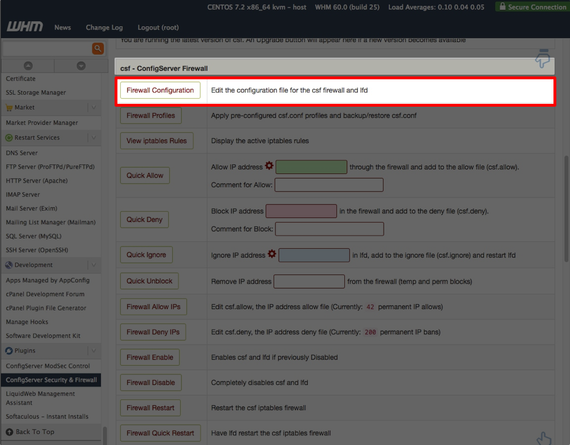 firewall configuration button highlighted