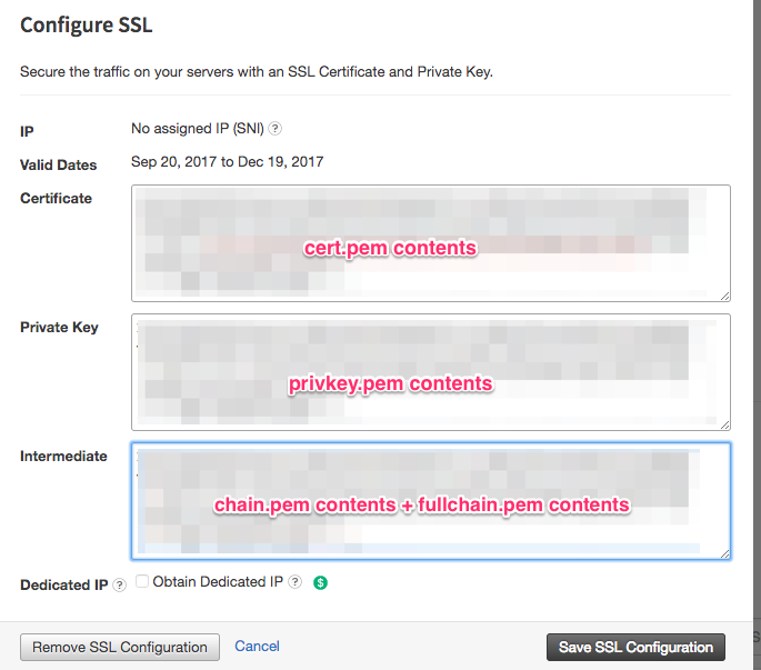 certificate keys to configure SSL