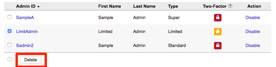 delete button highlighted