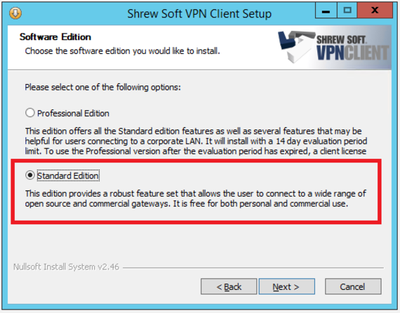 standard edition install highlighted
