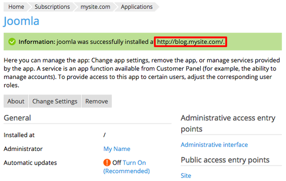 joomla install success