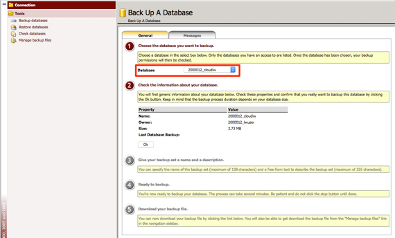 database drop down section highlighted