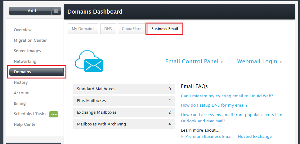 business email tab highlighted in managed