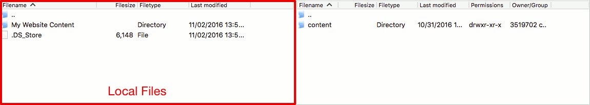 directories on local computer and cloud sites files highlighted