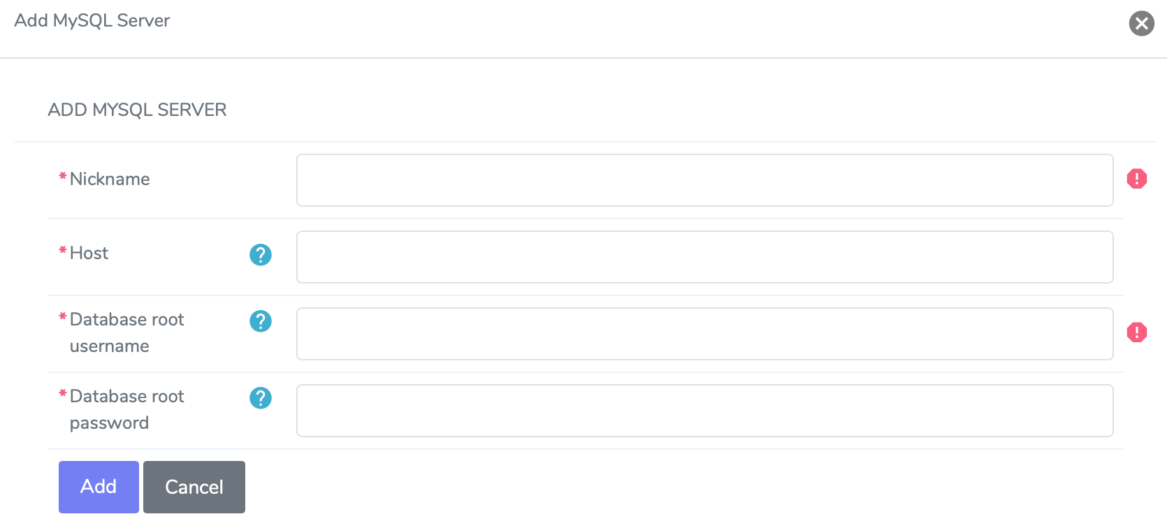 add mysql server form