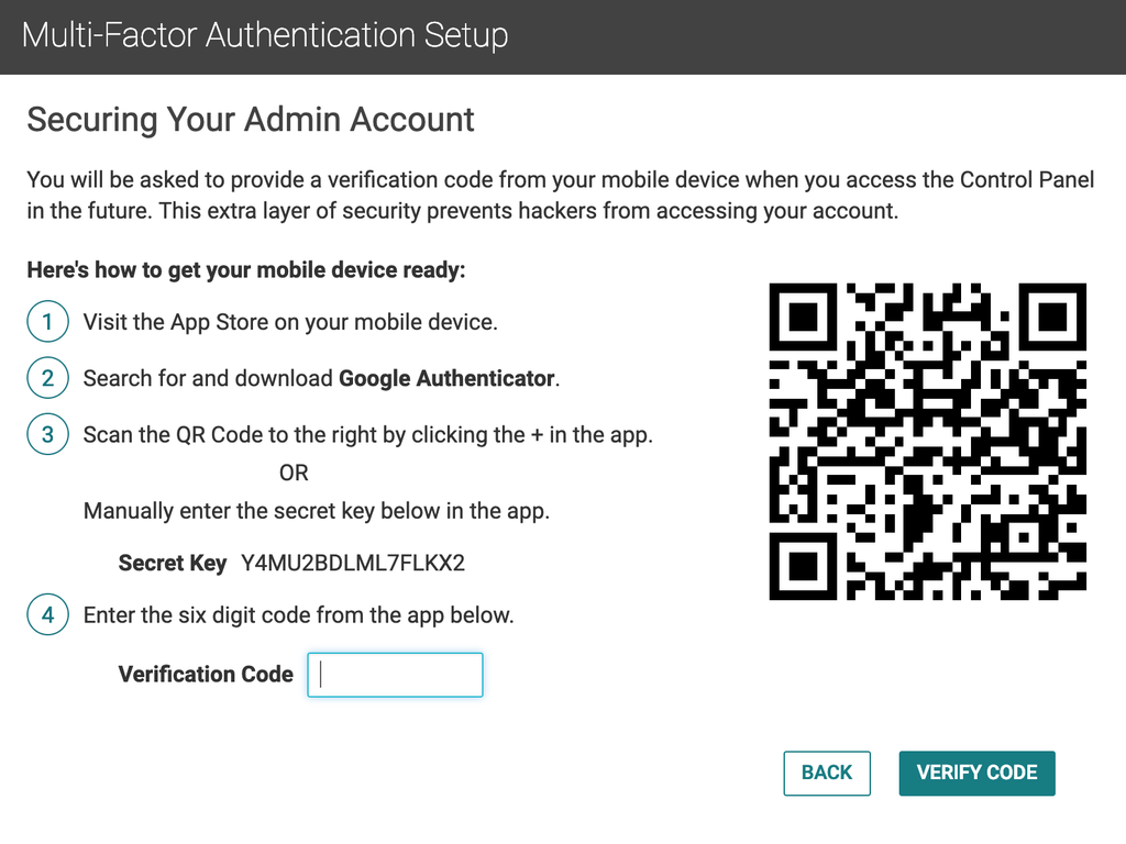 mobile app authentication setup screenshot
