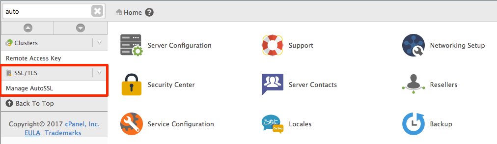 Manage AutoSSL in menu highlighted