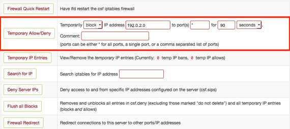 ip and time to block entered