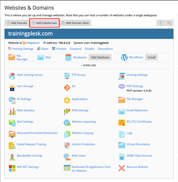 add subdomain tab highlighted