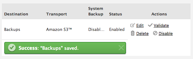 save and validate destination