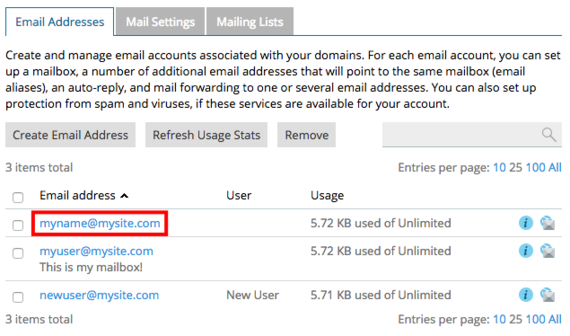 email address highlighted