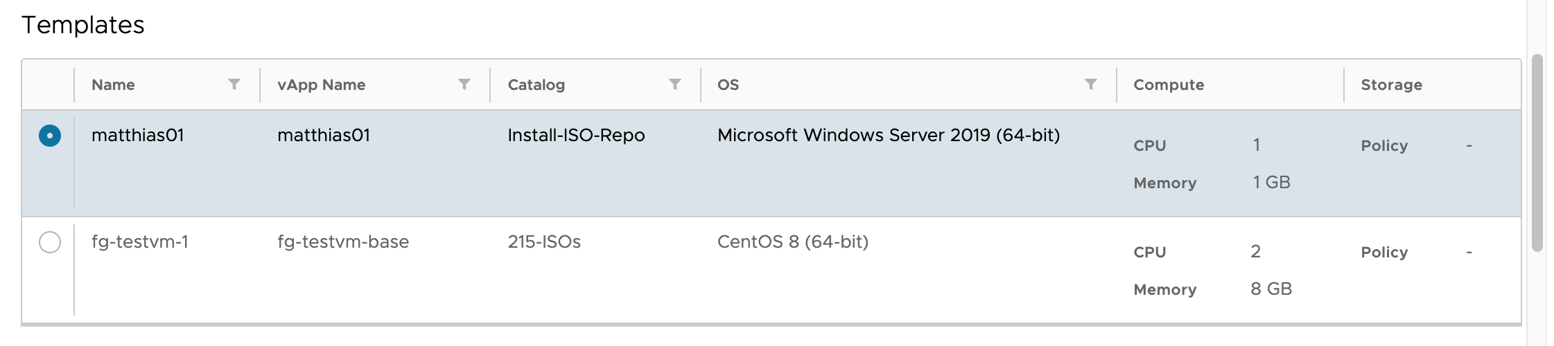 vm templates list example