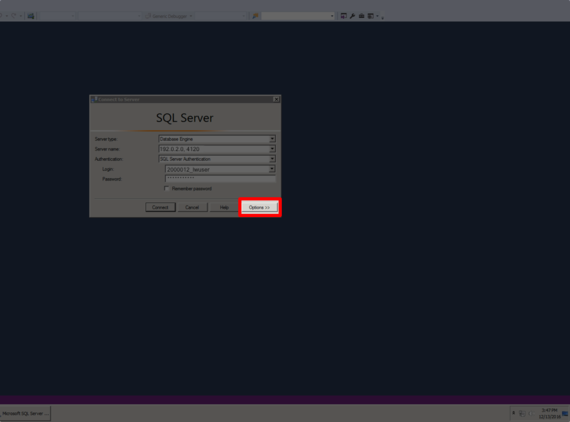 options link highlighted