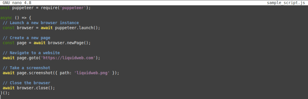 Puppeteer tutorial — review the final Puppeteer script.