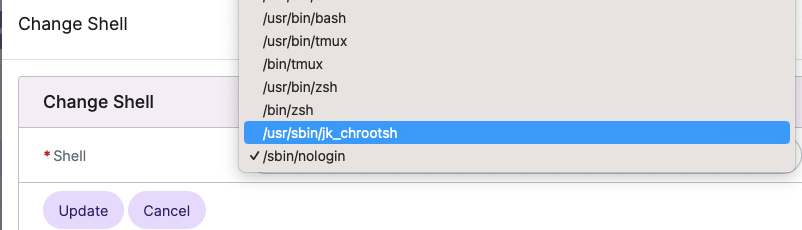 Drop down menu to enable jailed shell access in Interworx