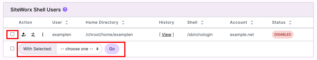 Interworx dialog for changing shell users