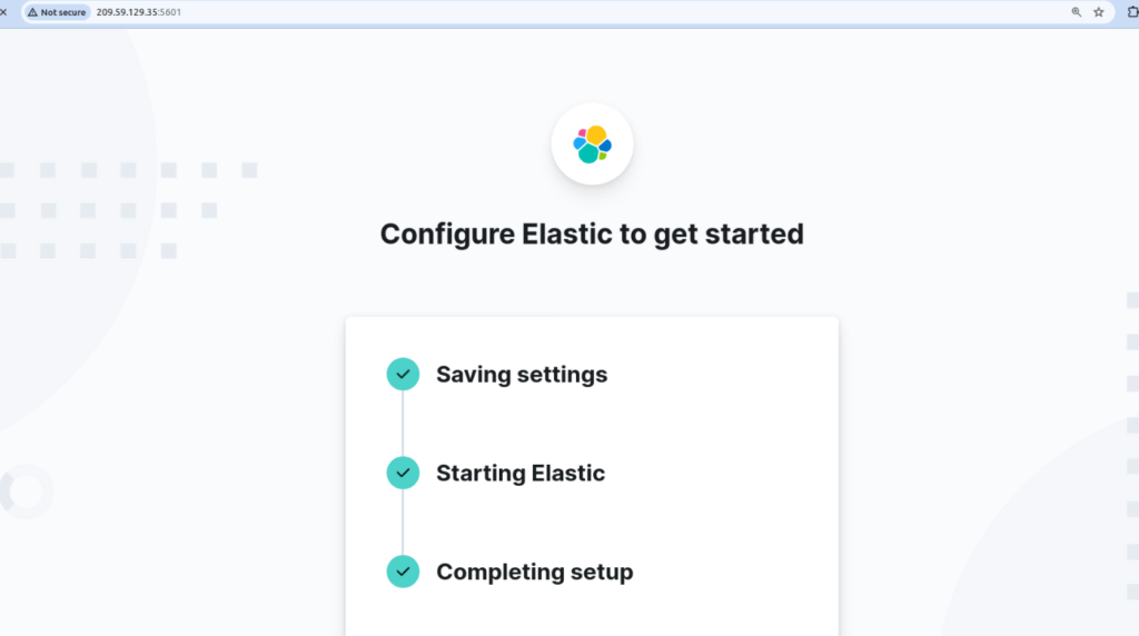 Then, you will be redirected to the Elastic configuration setup page.