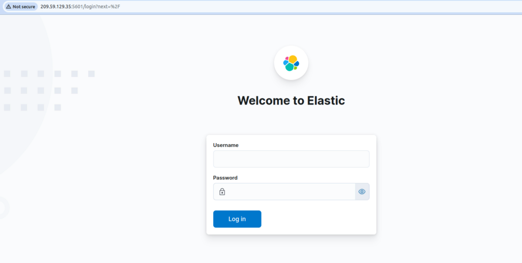 Once the Elastic configuration process is complete, you will be redirected to the Kibana dashboard's login page.