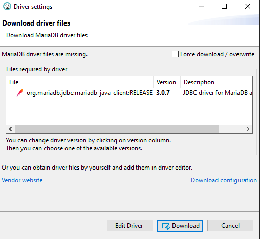 DBeaver tutorial for PostgreSQL, SQLite, MySQL, and MariaDB — with regard to database connection troubleshooting, based on the SQL connection type, it may ask you to install an additional driver. When this occurs, click Download to allow the driver installation to continue. You will need to do this for the database connection testing to move forward,