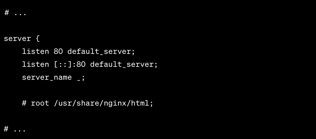 Web server configuration — NGINX install on AlmaLinux — disabling the default website.