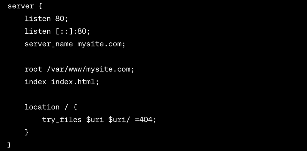 Web server configuration — NGINX install on AlmaLinux — creating a new server configuration.