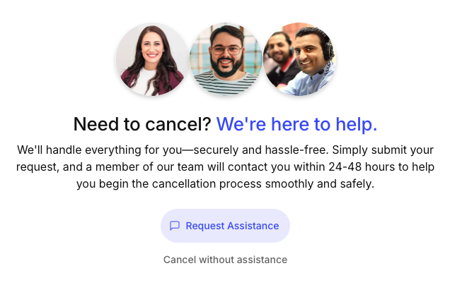 request assistance with cancelling your server dialog box