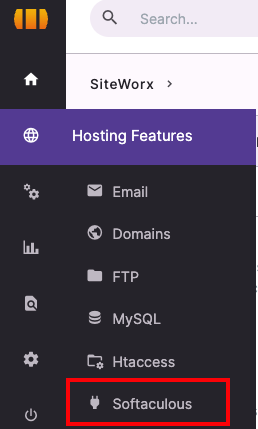 Softaculous link displayed in the menu