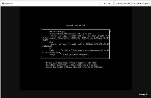 Ubuntu grub boot command edit screen.