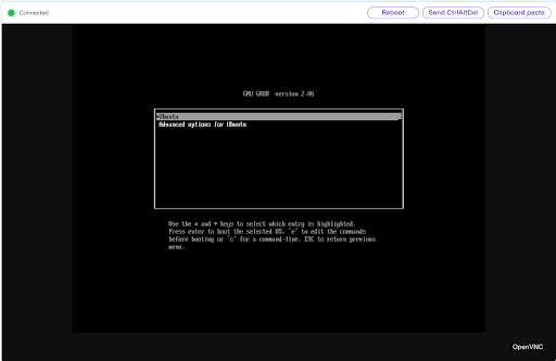 Example image of an Ubuntu grub initial menu screen.