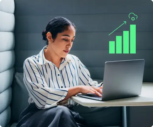Woman analyzing data on her laptop