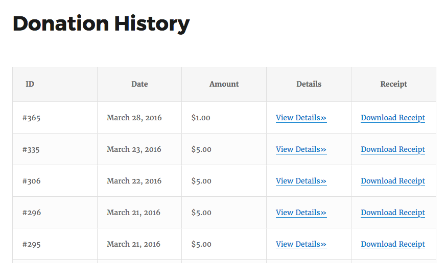 Download PDF Receipts from the Donation History page