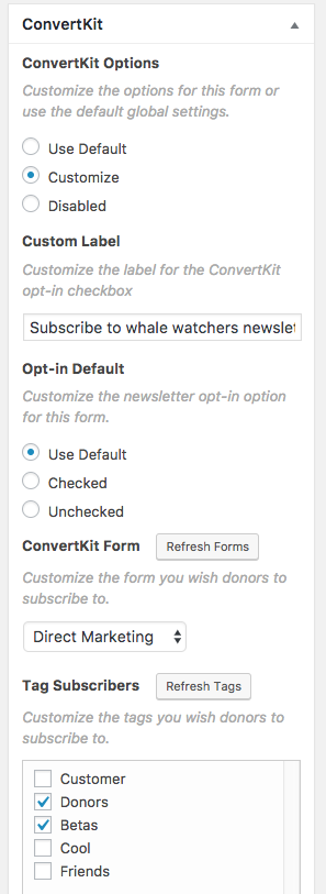The ConvertKit Metabox Per Form Options