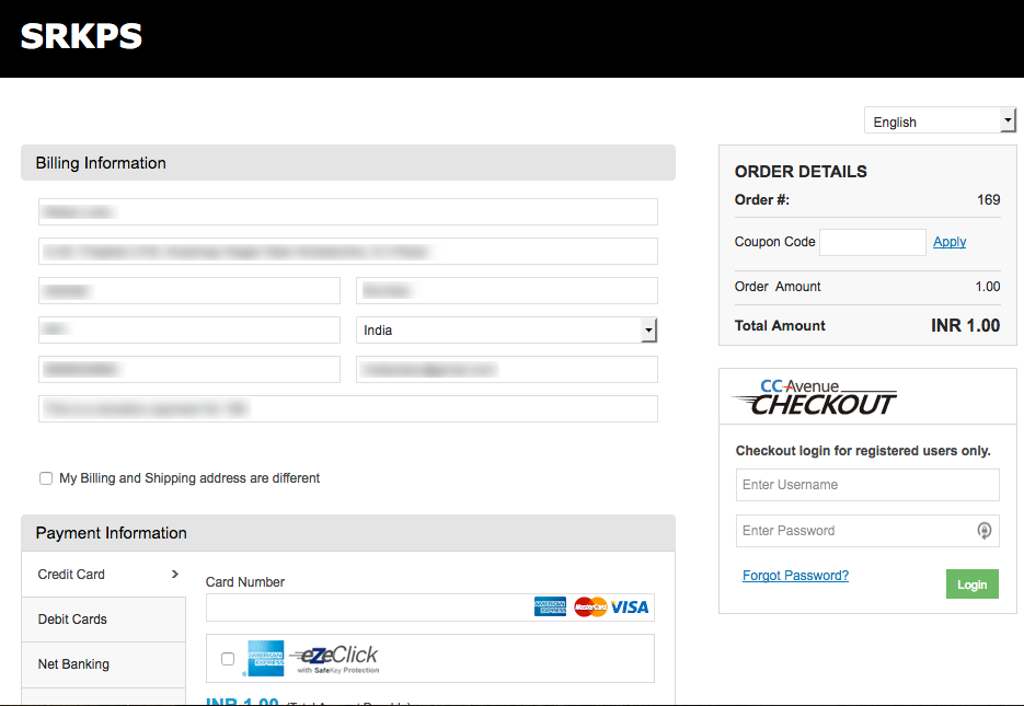 The CCAvenue Payment Screen