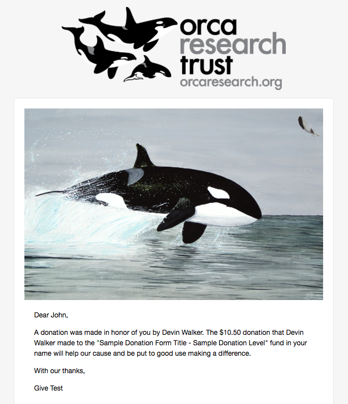 An example eCard sent to the honoree.