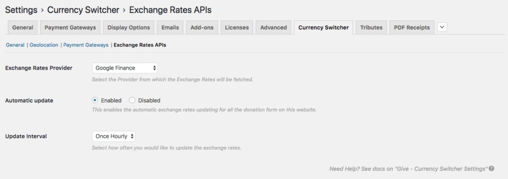 Exchange rates API for donation currency switching